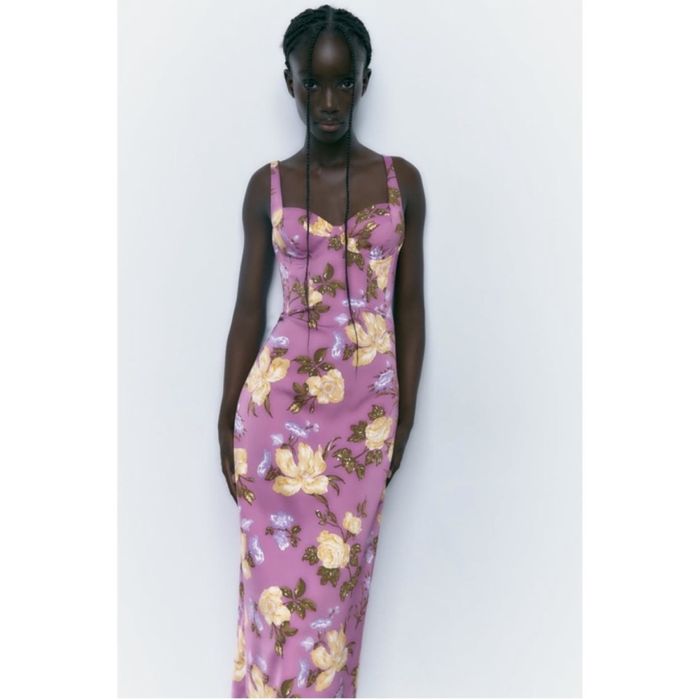 Zara Corset Printed Floral Midi Dress